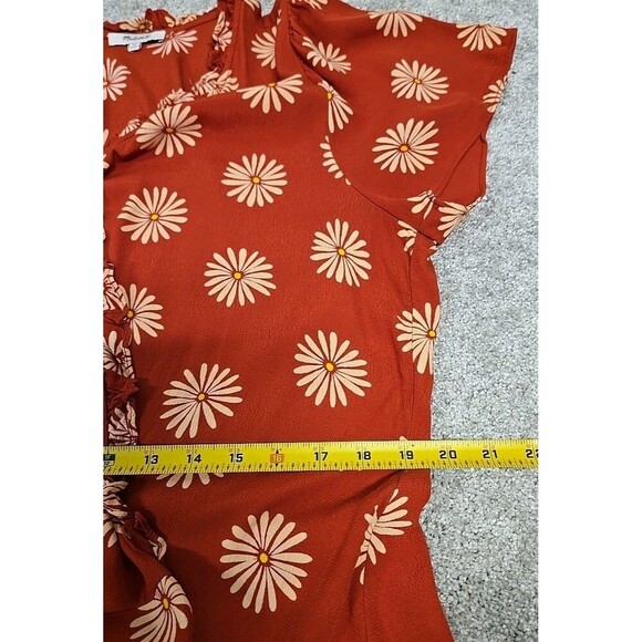 Madewell Ruffle-Edge Wrap Midi Dress Floral Daisy Daydream Orange Clay Size XL - Picture 9 of 10